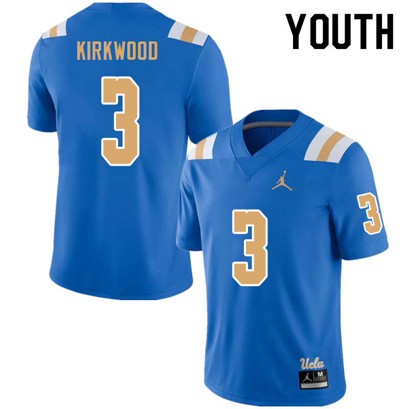 Jordan Brand Youth #3 Devin Kirkwood UCLA Bruins College Football Jerseys Sale-Blue - Click Image to Close